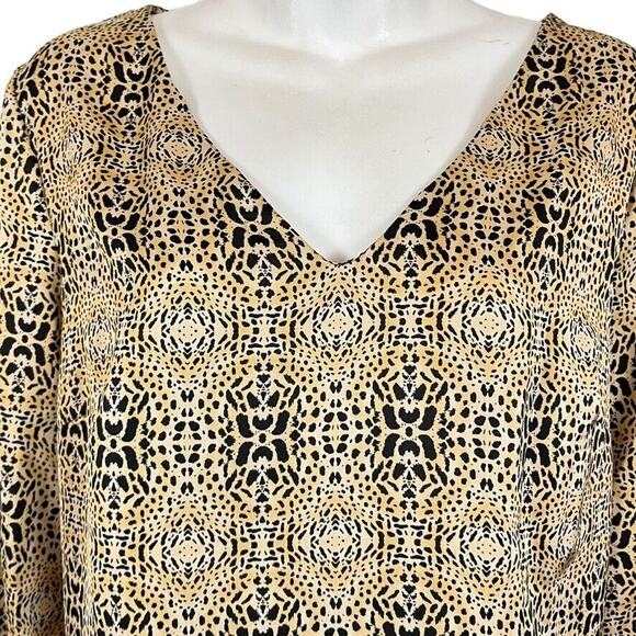 MNG by Mango Womens Animal Print Cheetah V-Neck Shift 3/4 Sleeve Dress sz 10 - Picture 7 of 16